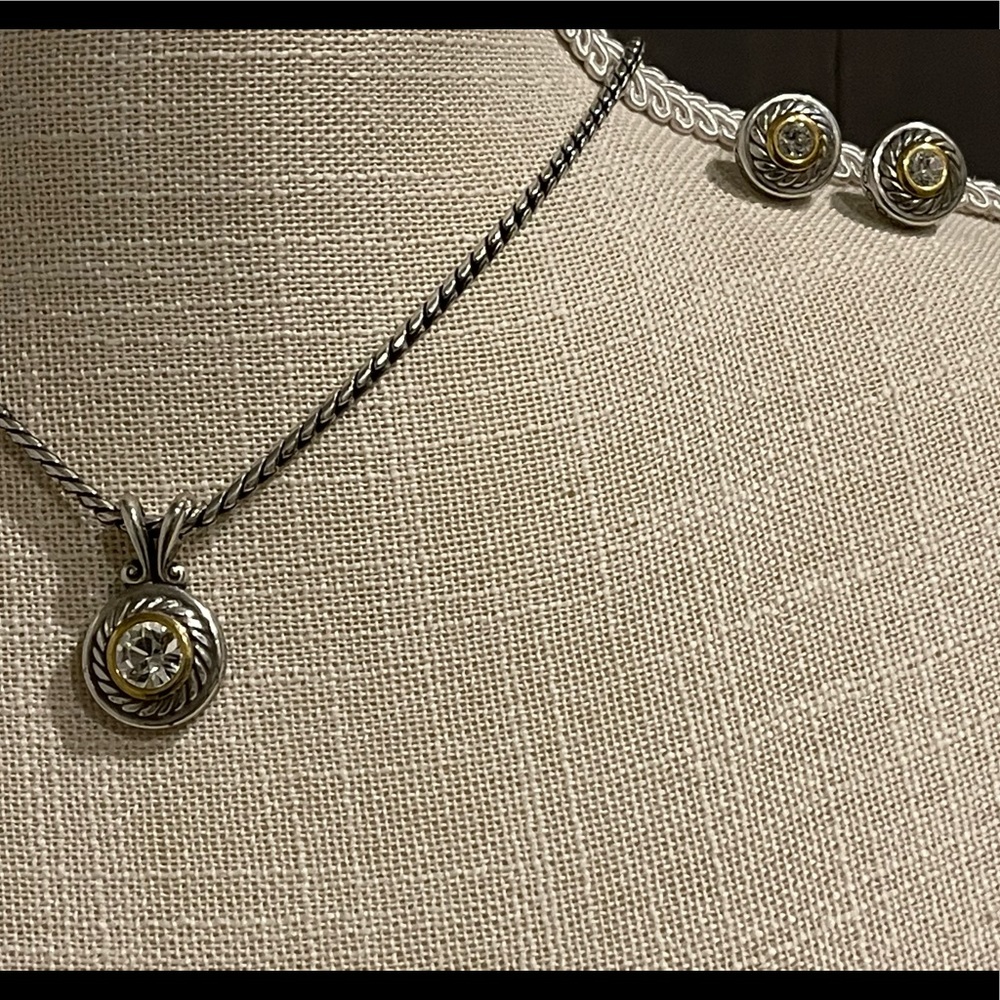 Brighton 3 pc set. Includes necklace/pendant + earrings. Sterling silver + gold